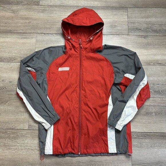 Columbia Women's size L Hooded Windbreaker Nylon Full Zip Rain Jacket Rec Gray - Picture 1 of 5